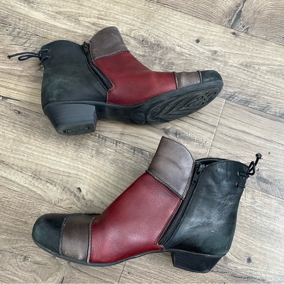 REMONTE Dorndorf Black Red Gray Leather Bow Back Ankle Boots - Picture 2 of 10